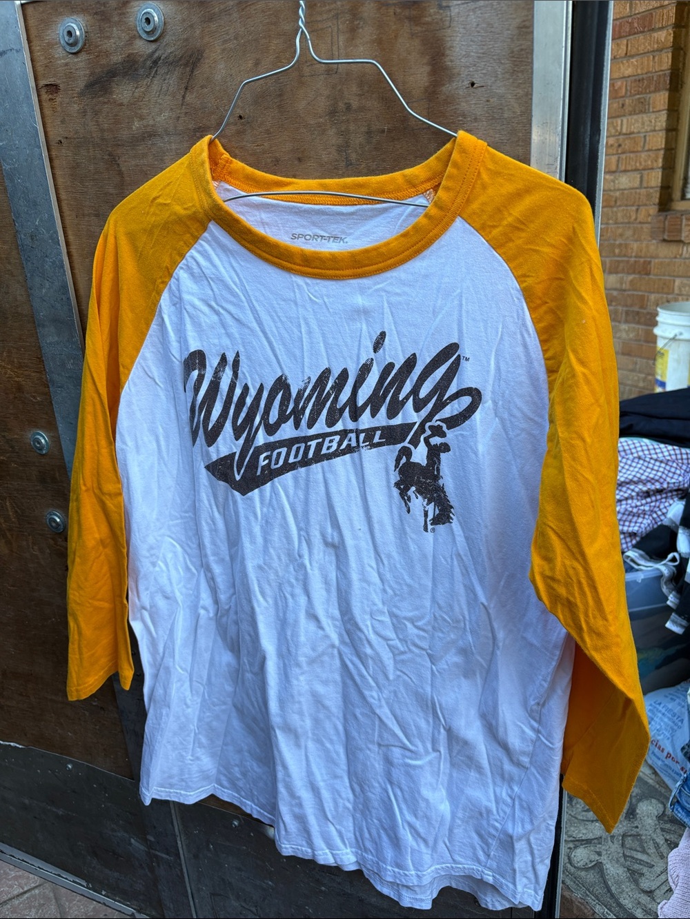 Wyoming Football Yellow & White Raglan Tee